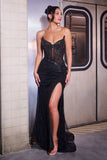 Ladivine CD727 Strapless Deep V-Neck Tulle Overlay Fitted Gown