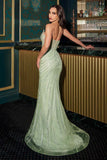 Ladivine CD727 Strapless Deep V-Neck Tulle Overlay Fitted Gown