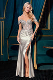Ladivine CD729 Removable Off Shoulder Straps Stretch Satin Prom Gown