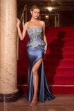 Ladivine CD733 Fitted Embellished Corset Bodice Stretch Satin Gown