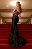 Ladivine CD736 Dress Crystal Strapless Fitted Satin Gown