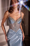 Ladivine CD752 Dress Fitted Satin Embellished Gown