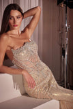 Ladivine CD756 Dress Strapless Metallic Crystal Fitted Gown