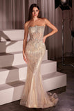 Ladivine CD756 Dress Strapless Metallic Crystal Fitted Gown