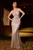 Ladivine CD756 Dress Strapless Metallic Crystal Fitted Gown