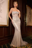 Ladivine CD756 Dress Strapless Metallic Crystal Fitted Gown