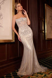Ladivine CD756 Dress Strapless Metallic Crystal Fitted Gown