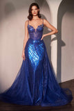 Ladivine CD763 Fit & Flare Crystal Embellished Gown & Overskirt