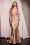 Ladivine CD779 Dress Fit & Flare Stretch Satin Crystal Embellished Gown