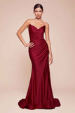 CLEARANCE - Ladivine CD791 Dress Strapless Stretch Satin Fitted Dusty Rose Gown (Size 8)