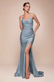 CLEARANCE - Ladivine CD791 Dress Strapless Stretch Satin Fitted Dusty Rose Gown (Size 8)