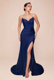CLEARANCE - Ladivine CD791 Dress Strapless Stretch Satin Fitted Dusty Rose Gown (Size 8)
