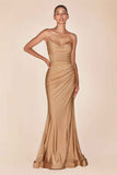 CLEARANCE - Ladivine CD791 Dress Strapless Stretch Satin Fitted Dusty Rose Gown (Size 8)