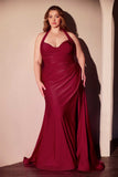 Ladivine CD796C Dress Stretch Satin Halter Fitted Curve Gown