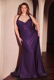 Ladivine CD796C Dress Stretch Satin Halter Fitted Curve Gown