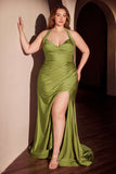 Ladivine CD796C Dress Stretch Satin Halter Fitted Curve Gown
