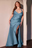 Ladivine CD796C Dress Stretch Satin Halter Fitted Curve Gown