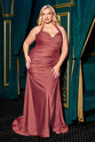 Ladivine CD796C Dress Stretch Satin Halter Fitted Curve Gown