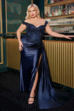 CLEARANCE - Ladivine CD803 Off The Shoulder Lace & Satin Fitted Gown (Size 12)