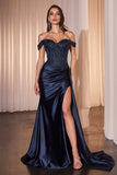 CLEARANCE - Ladivine CD803 Off The Shoulder Lace & Satin Fitted Gown (Size 12)