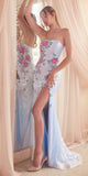 Ladivine CD811 Long Strapless Floral Print Pattern Sequin Dress