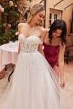 Ladivine CD827W Long Convertible Tulle Strap A-Line Wedding Ball Gown