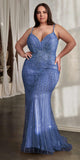 Ladivine CD845 Long Layered Tulle Embellished Rhinestone Gown