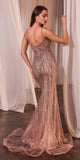 Ladivine CD846 Long Bead Embellished Fit and Flare Gown
