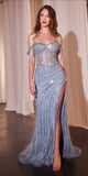 Ladivine CD848 Long Fitted Embellished Off the Shoulder Evening Gown