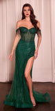 Ladivine CD848 Long Fitted Embellished Off the Shoulder Evening Gown
