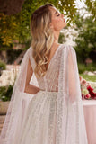 Ladivine CD852W Timeless A-Line Layered Tulle Long Sleeve Drape Wedding Gown