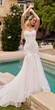 Ladivine CD858W Long Strapless Mermaid Dress Removable Sleeves