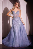 Ladivine CD863 Floor Length Fitted Beaded Tulle Fabric Red Carpet Gown