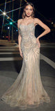 Ladivine CD866 Fitted Fringe Embellished Tulle Overlay Nude Lining Formal Gown
