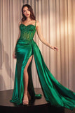 CLEARANCE - Ladivine CD868 Long Glamorous Lace Detailed Silver Gown Side Sash (Size 2)