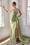 CLEARANCE - Ladivine CD868 Long Glamorous Lace Detailed Silver Gown Side Sash (Size 2)