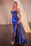 CLEARANCE - Ladivine CD868 Long Glamorous Lace Detailed Silver Gown Side Sash (Size 2)