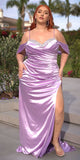Ladivine CD875 Long Soft Satin Fitted Gown Off the Shoulder with Slit