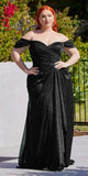 Ladivine CD878 Floor Length Off the Shoulder Glitter Gown