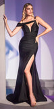 Ladivine CD881 Long Asymmetrical Shoulder Stretch Satin Fitted Gown