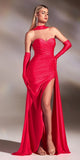 Ladivine CD886 Long Strapless Stretch Satin Gown with Gloves