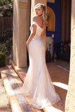 Cinderella Divine CD929 Fitted Off The Shoulder Bridal Gown Floral Lace Applique