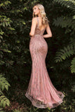 Ladivine CD935 Fitted Mermaid Gown Geometric Beaded Embellishment
