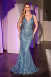 Ladivine CD935 Fitted Mermaid Gown Geometric Beaded Embellishment