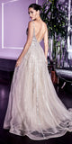 Cinderella Divine CD940 Stunning A-Line Ball Gown Glitter Tulle Long V-back