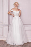 Cinderella Divine CD961W Long Lace Off the Shoulder Bridal Gown