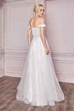 Cinderella Divine CD961W Long Lace Off the Shoulder Bridal Gown