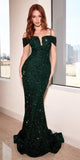 Cinderella Divine CD975 Long Off The Shoulder Sequin Mermaid Gown