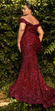 Cinderella Divine CD975 Long Off The Shoulder Sequin Mermaid Gown