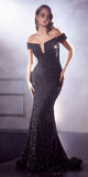 Cinderella Divine CD975 Long Off The Shoulder Sequin Mermaid Gown